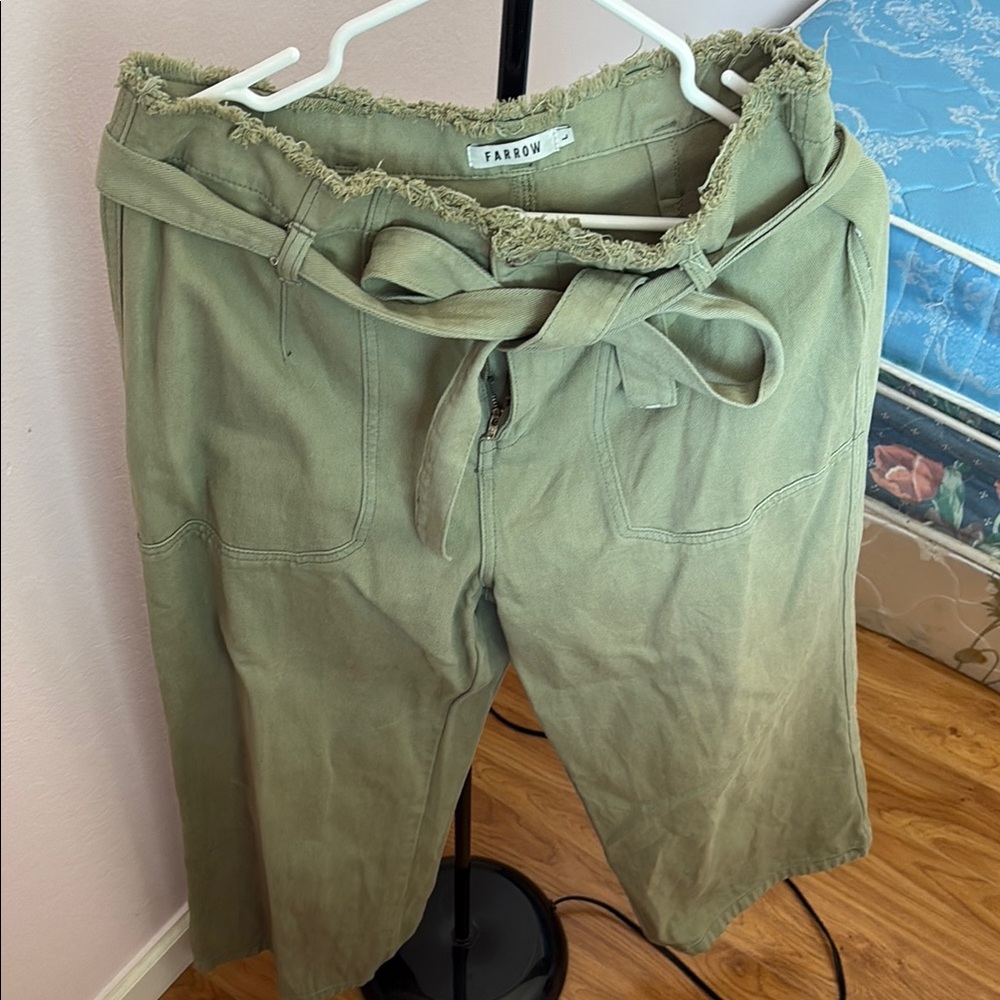 Green Belted wide leg Pants